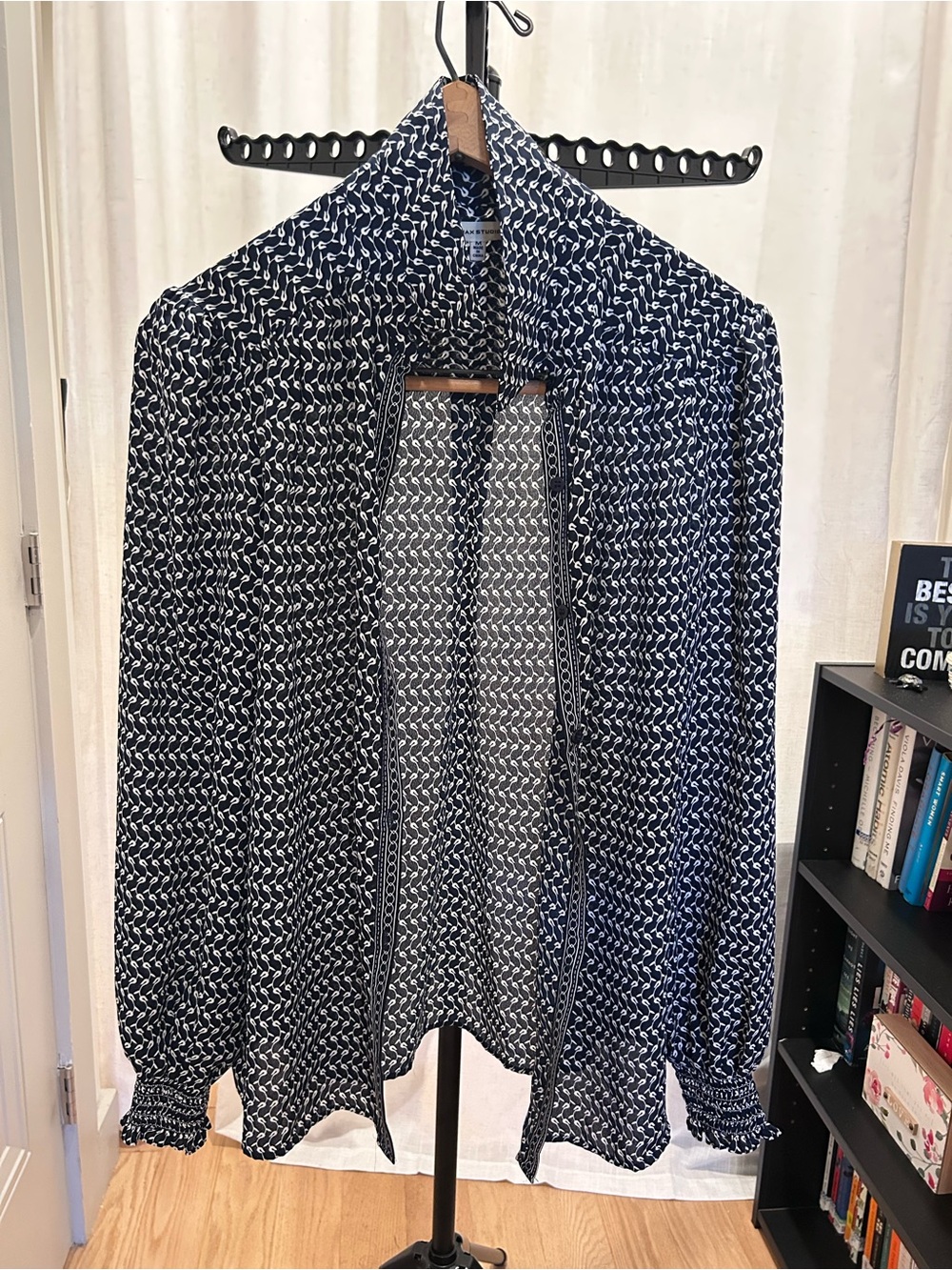 Max Studio Navy and White Printed Button-Down Shirt